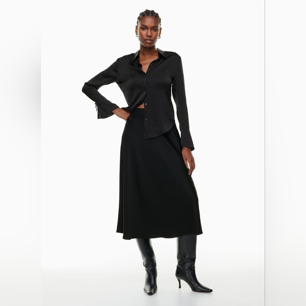Aritzia Effortless Satin button-up Black blouse